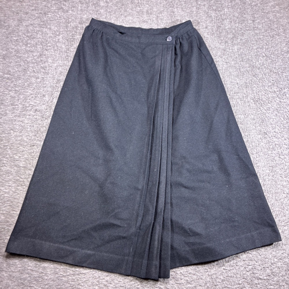 Vintage Pleated Wrap Skirt Womens 9/10 Wool Blend Cos Cob Black 80s Classic